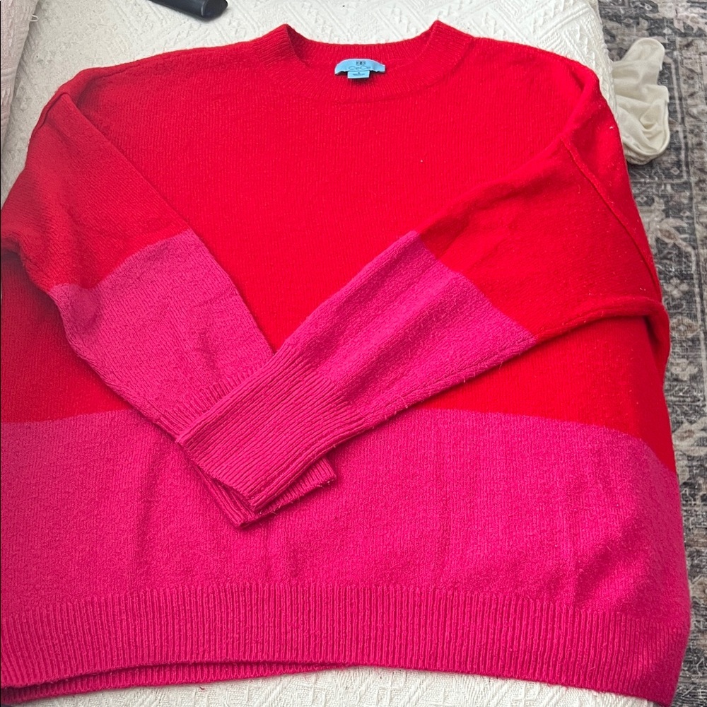 CeCe Red and Pink Crew Neck Sweater - Picture 1 of 2
